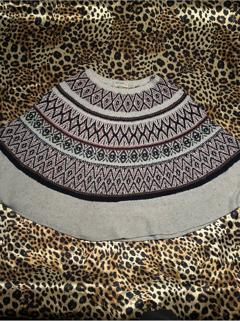 Ruff Hewn Fair Isle Knit Poncho Cape Sweater